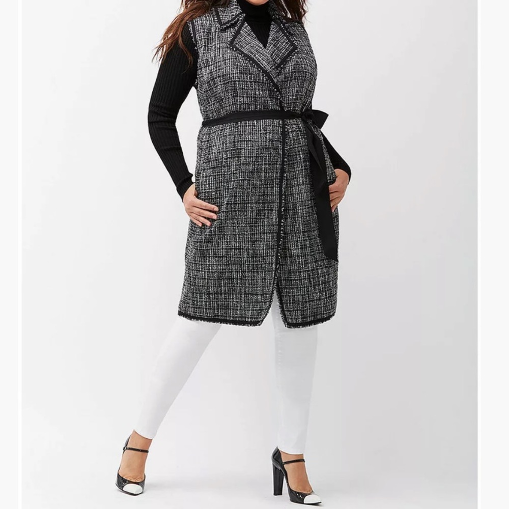 LANE BRYANT PLUS TWEED LONG VEST SLEEVELESS COAT